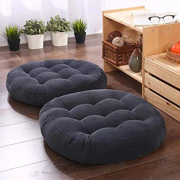 Elegant Velvet Round Shape Floor Cushion - Black
