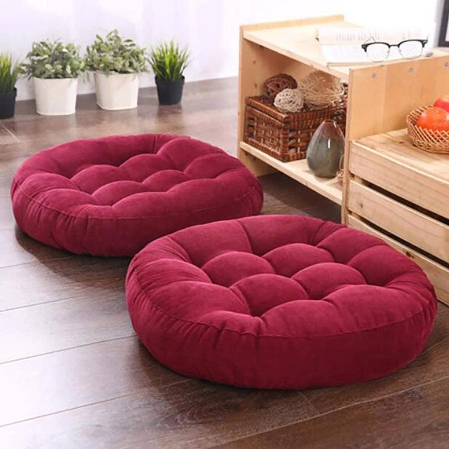 Elegant Velvet Round Shape Floor Cushion - Maroon