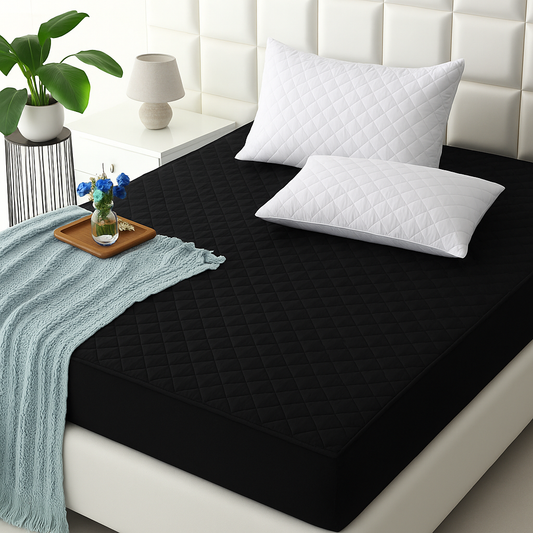 Quilted Waterproof Mattress Protector - Black