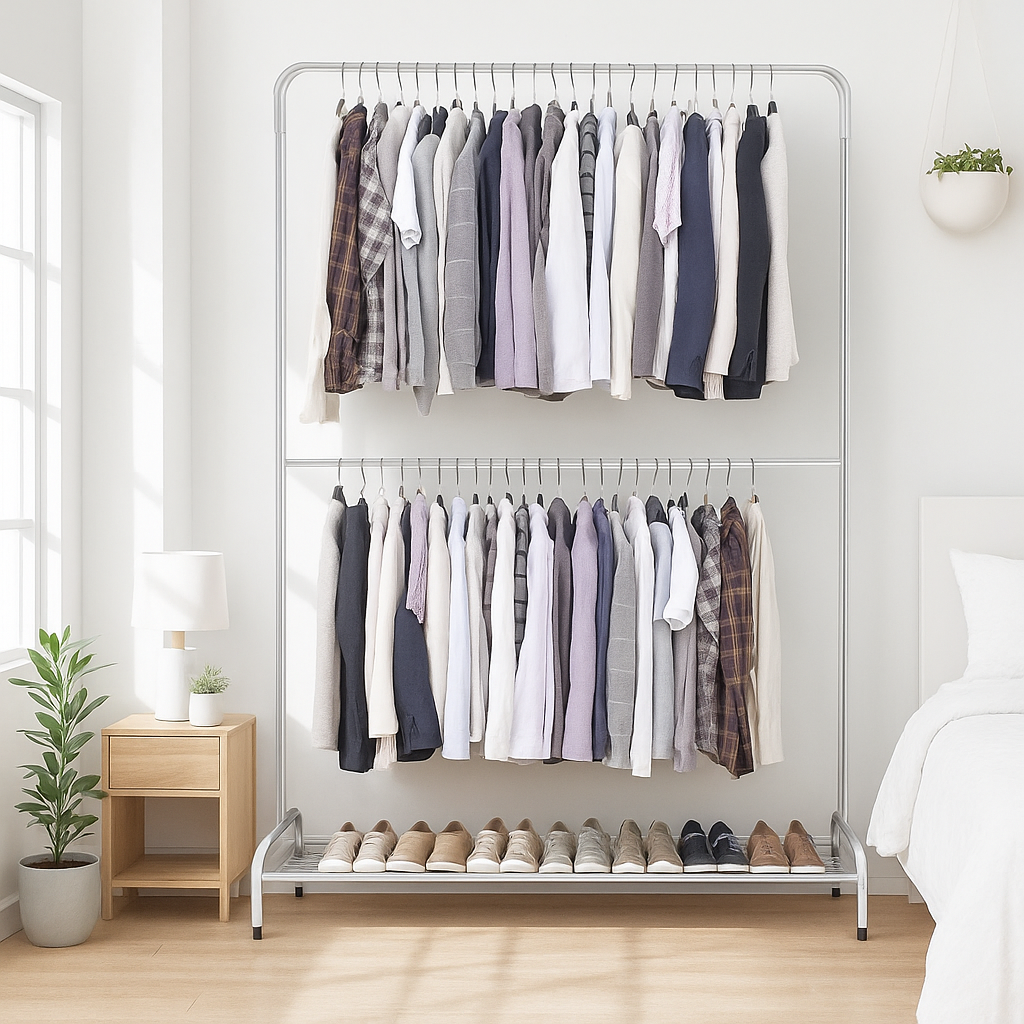 Elegant Multi-Purpose Cloth Hanging Stand and Shoe Rack