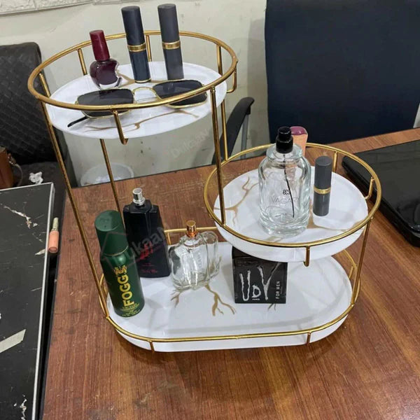 Luxury 3-Tier Vanity Organizer – Marble Finish with Gold Frame