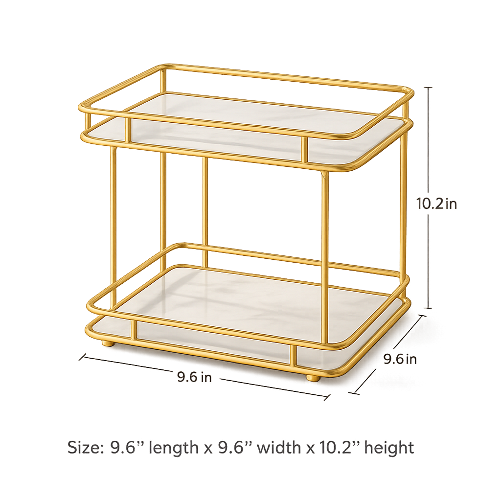 Luxury 2-Tier Cosmetics Shelf – Marble Glass Organizer