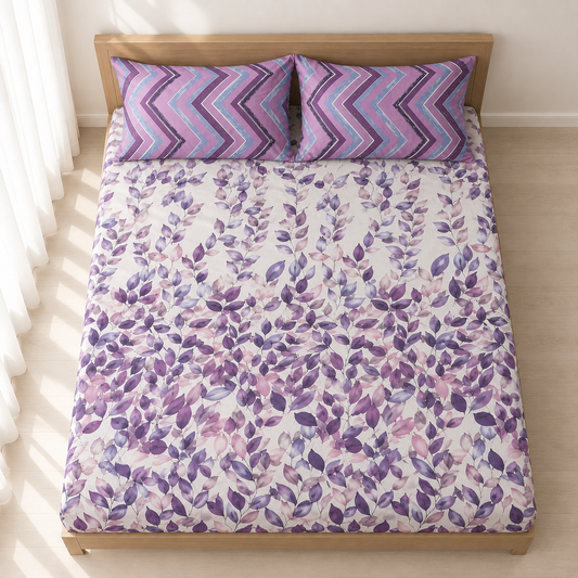 Lavender Bloom 3 PCs Printed Bedsheet