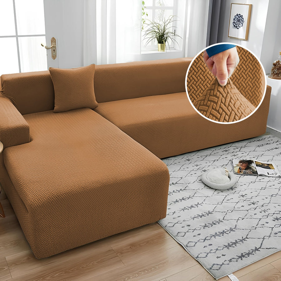 Elegant Stripe Sofa Cover - Camel Brown