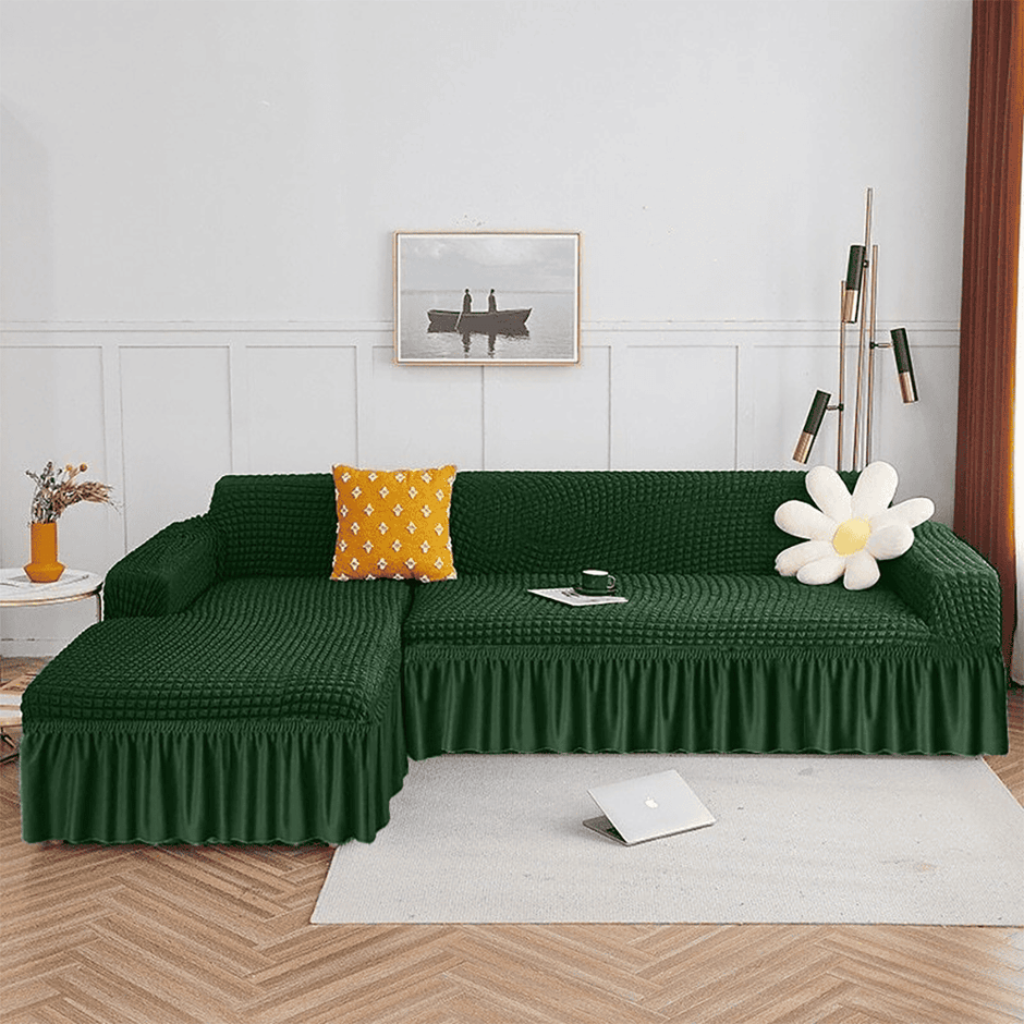 L Shape Turkish Bubble Sofa Cover - Green