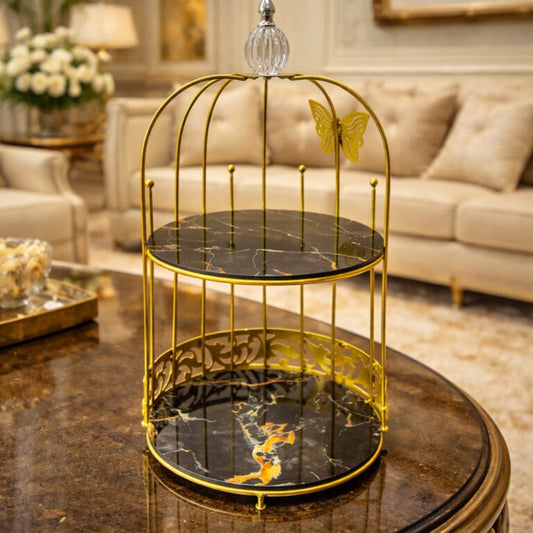 2 Tire Butterfly Design Gold Makeup Organizer