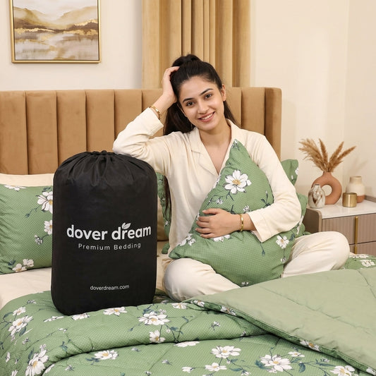 6 PCs Green Forest Printed Comforter set