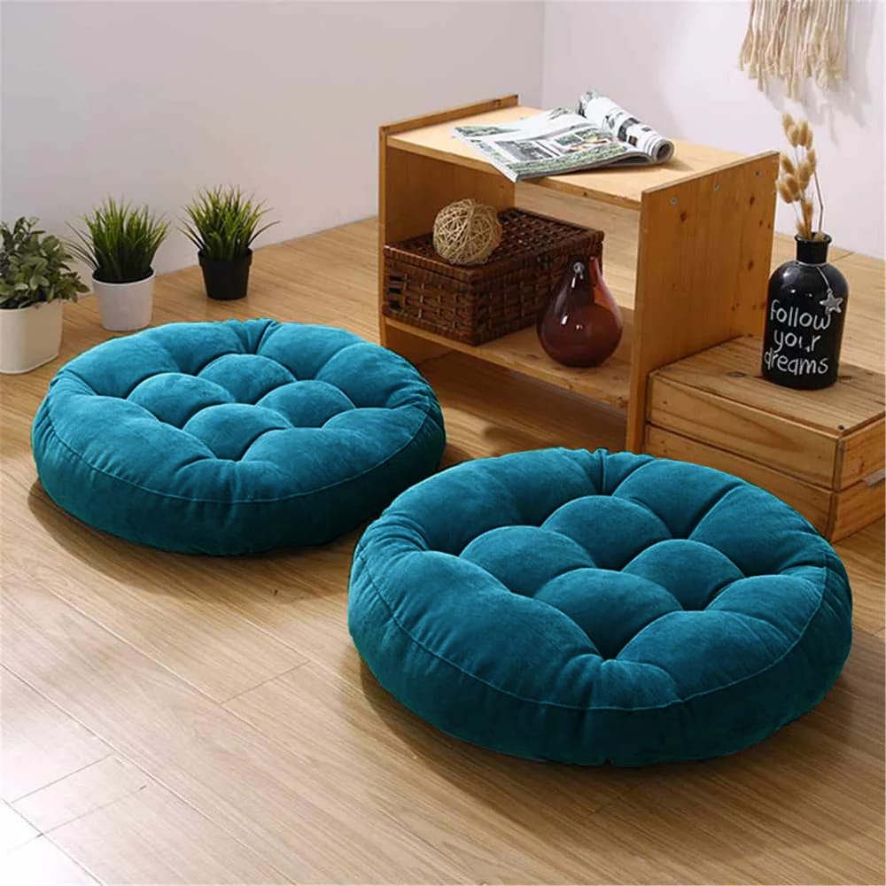 Elegant Velvet Round Shape Floor Cushion - Ocean
