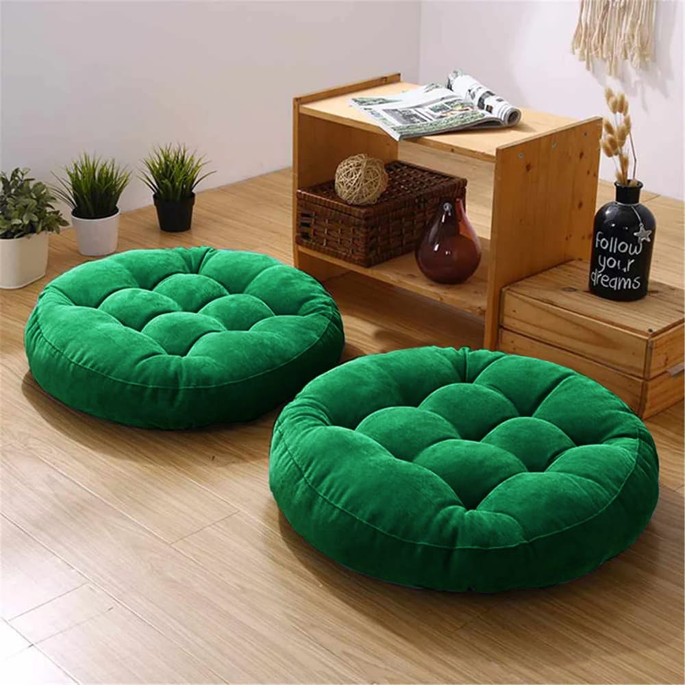 Elegant Velvet Round Shape Floor Cushion - Green