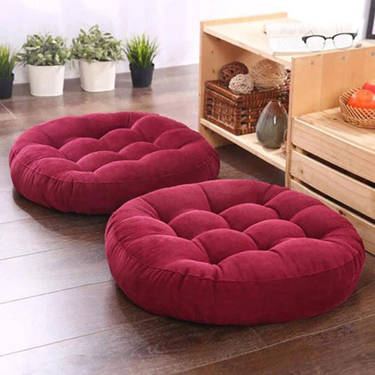 Elegant Velvet Round Shape Floor Cushion - Maroon