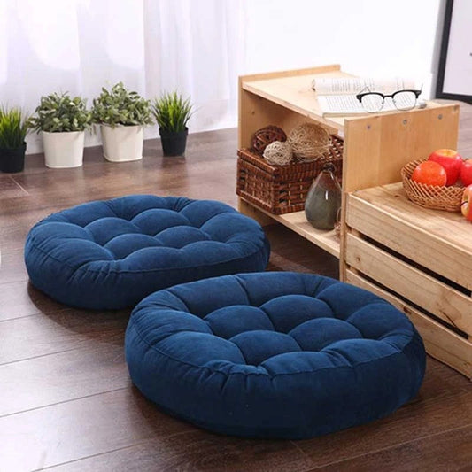 Elegant Velvet Round Shape Floor Cushion - Blue