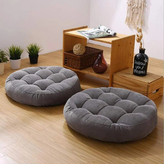 Elegant Velvet Round Shape Floor Cushion - Grey