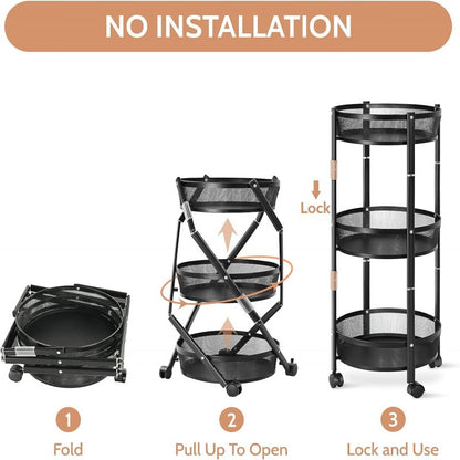 3-Tier Foldable Kitchen Trolley Rack by Dover Dream