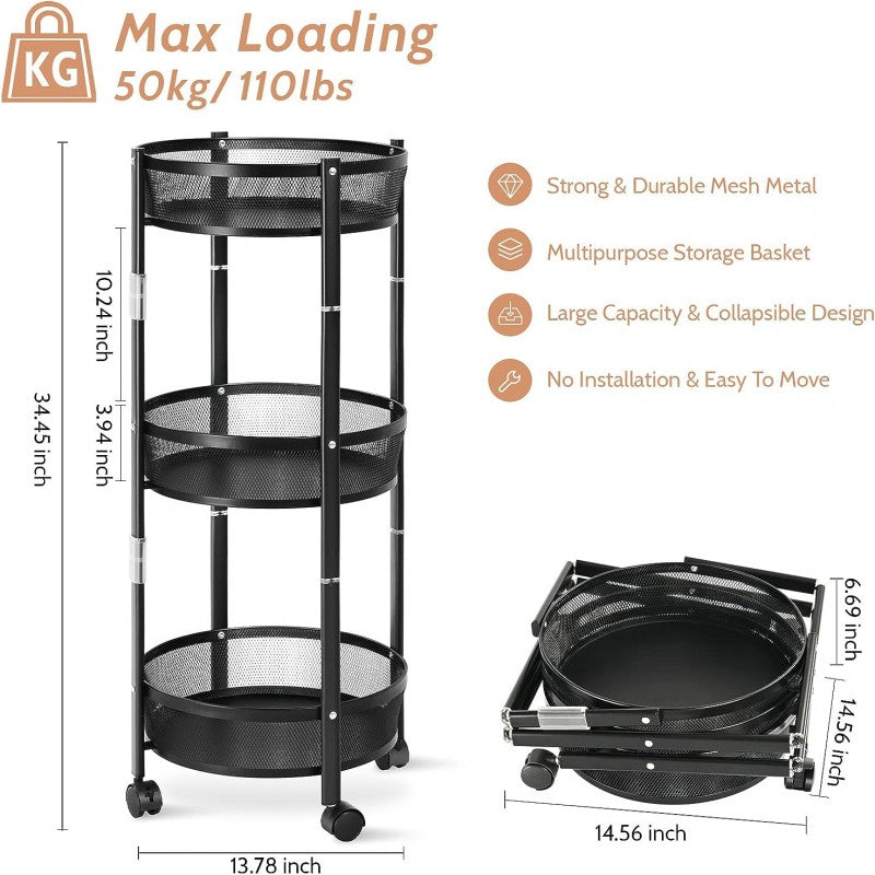3-Tier Foldable Kitchen Trolley Rack by Dover Dream