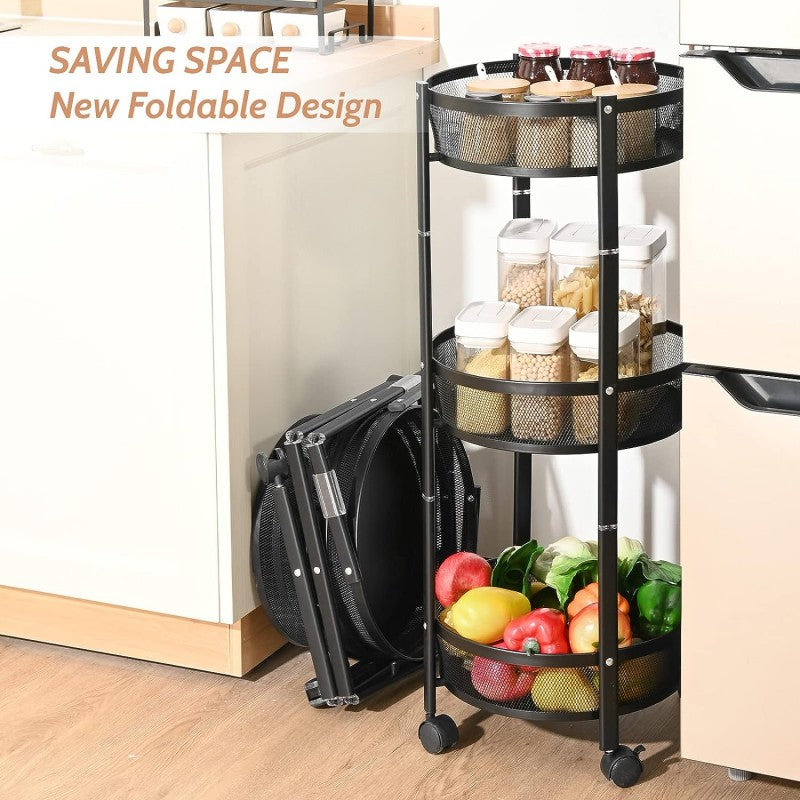 3-Tier Foldable Kitchen Trolley Rack by Dover Dream
