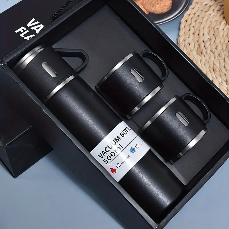 Luxury Stainless Steel Vacuum Flask Set with Elegant 3 Cups