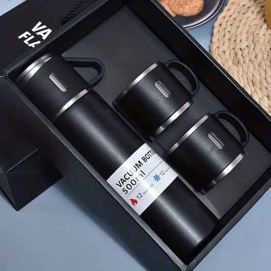 Luxury Stainless Steel Vacuum Flask Set with Elegant 3 Cups