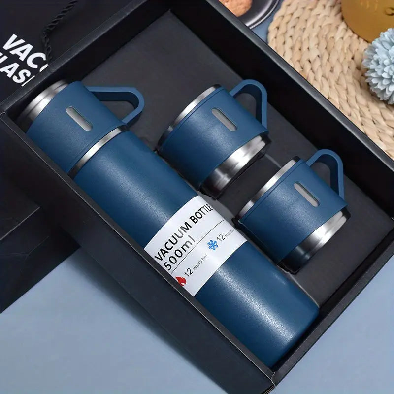 Luxury Stainless Steel Vacuum Flask Set with Elegant 3 Cups