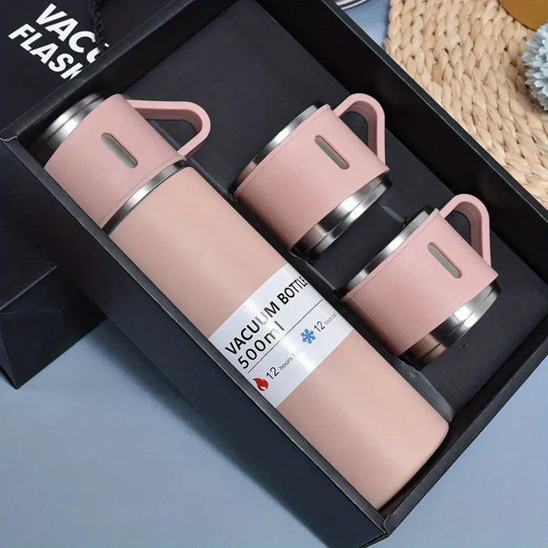 Luxury Stainless Steel Vacuum Flask Set with Elegant 3 Cups