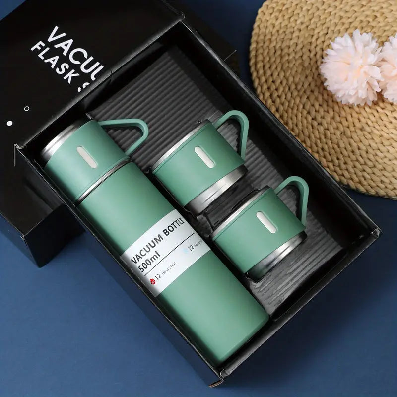 Luxury Stainless Steel Vacuum Flask Set with Elegant 3 Cups