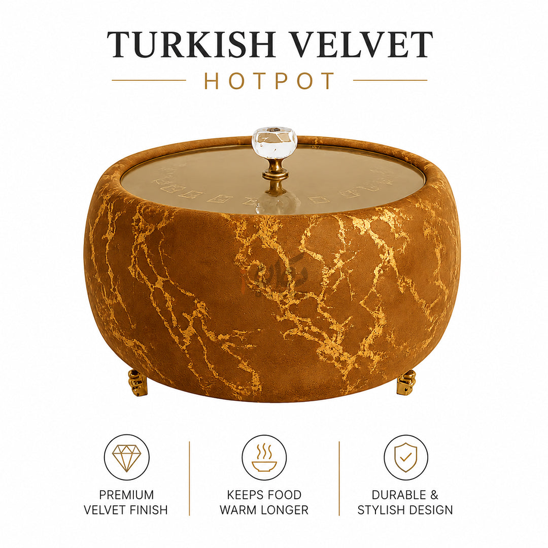 Luxury Turkish Velvet Hotpot with Crystal Lid Handle – Premium Insulated Food Warmer