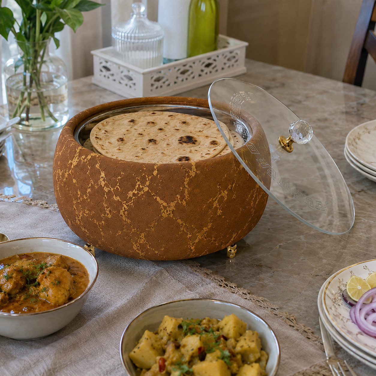Luxury Turkish Velvet Hotpot with Crystal Lid Handle