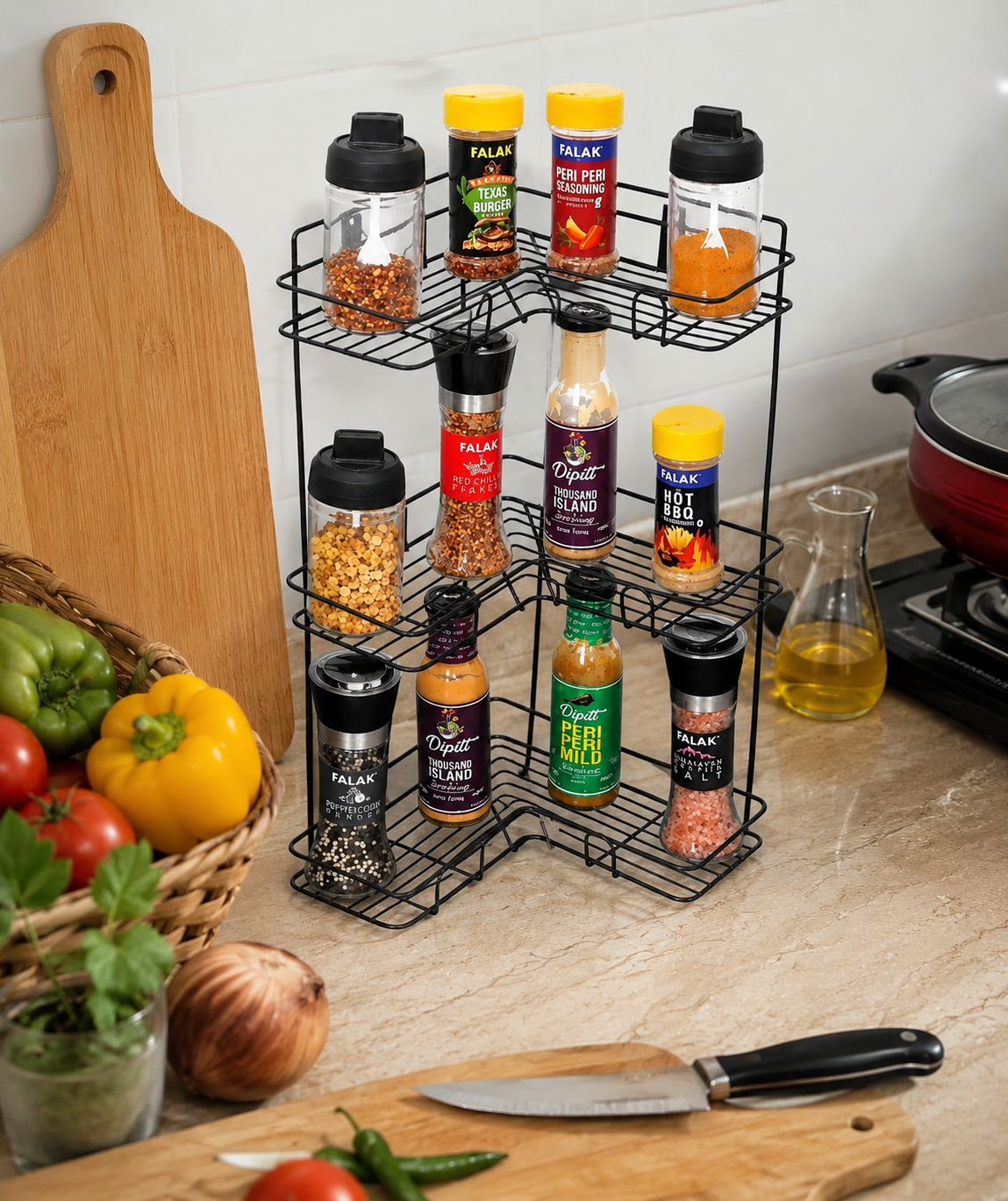 Dover Dream Premium 3-Tier Corner Spice Rack Organizer