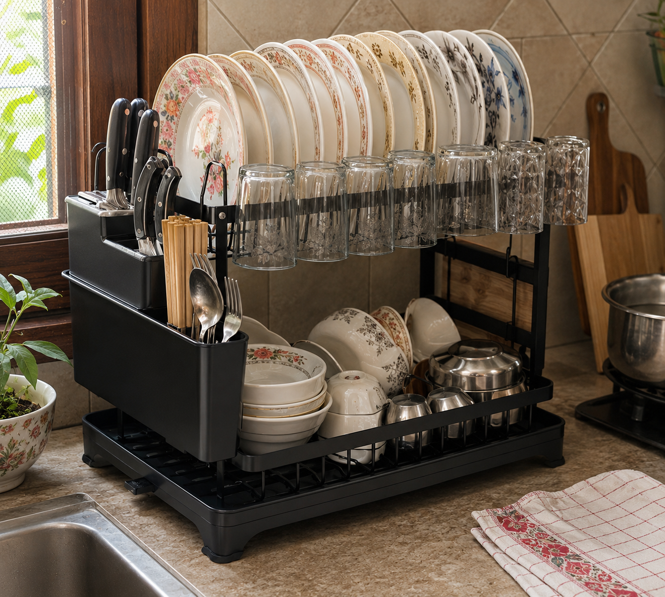2-Tier Kitchen Large Capacity Countertop Organizer