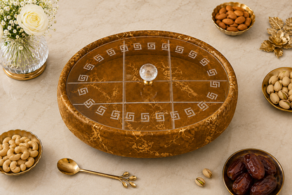 Luxury Turkish Dry Fruit Basket with Crystal Lid Handle – 6 Compartment Serving Tray