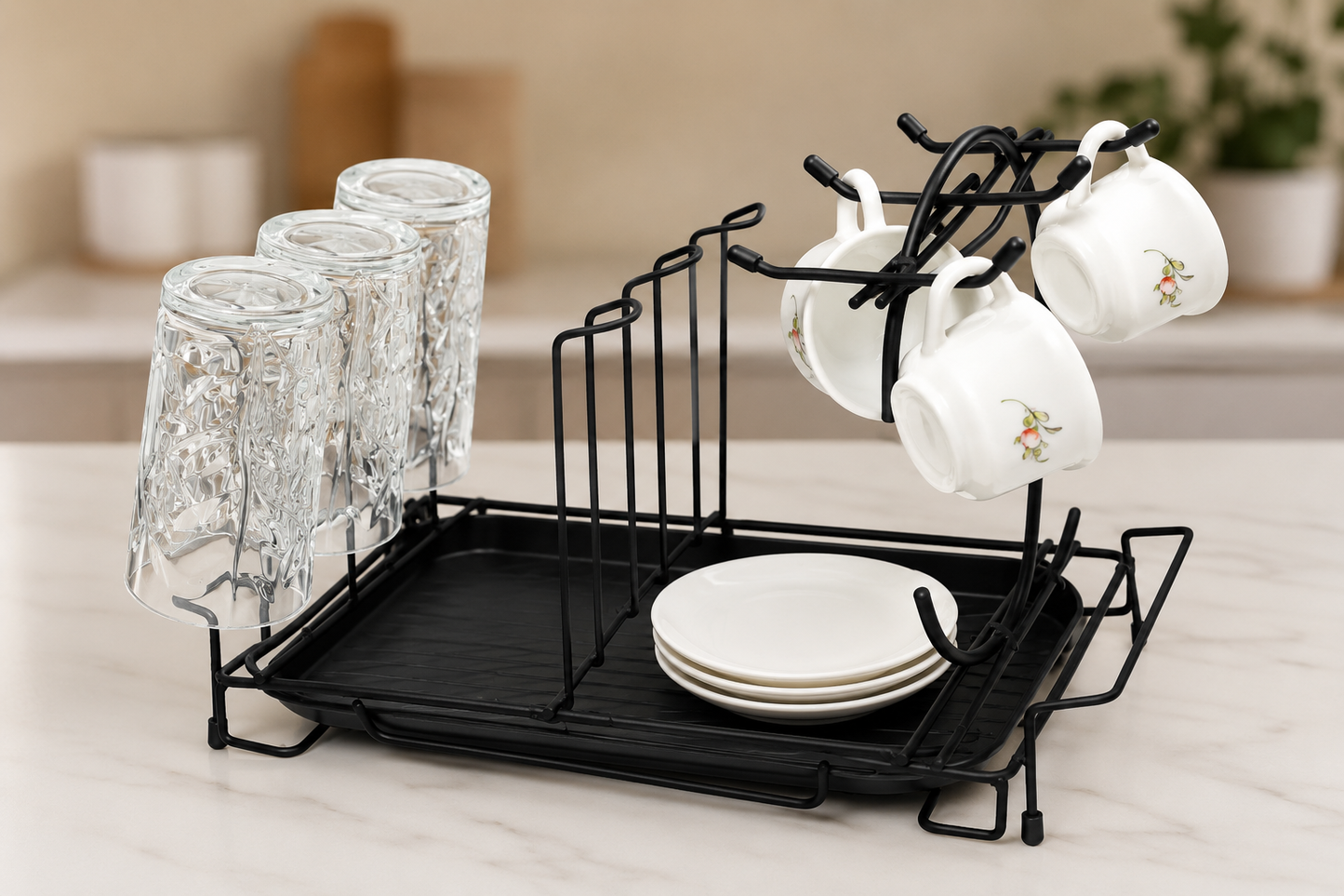 Black Metal Cup & Glass Holder – Wall Mounted Kitchen Organizer