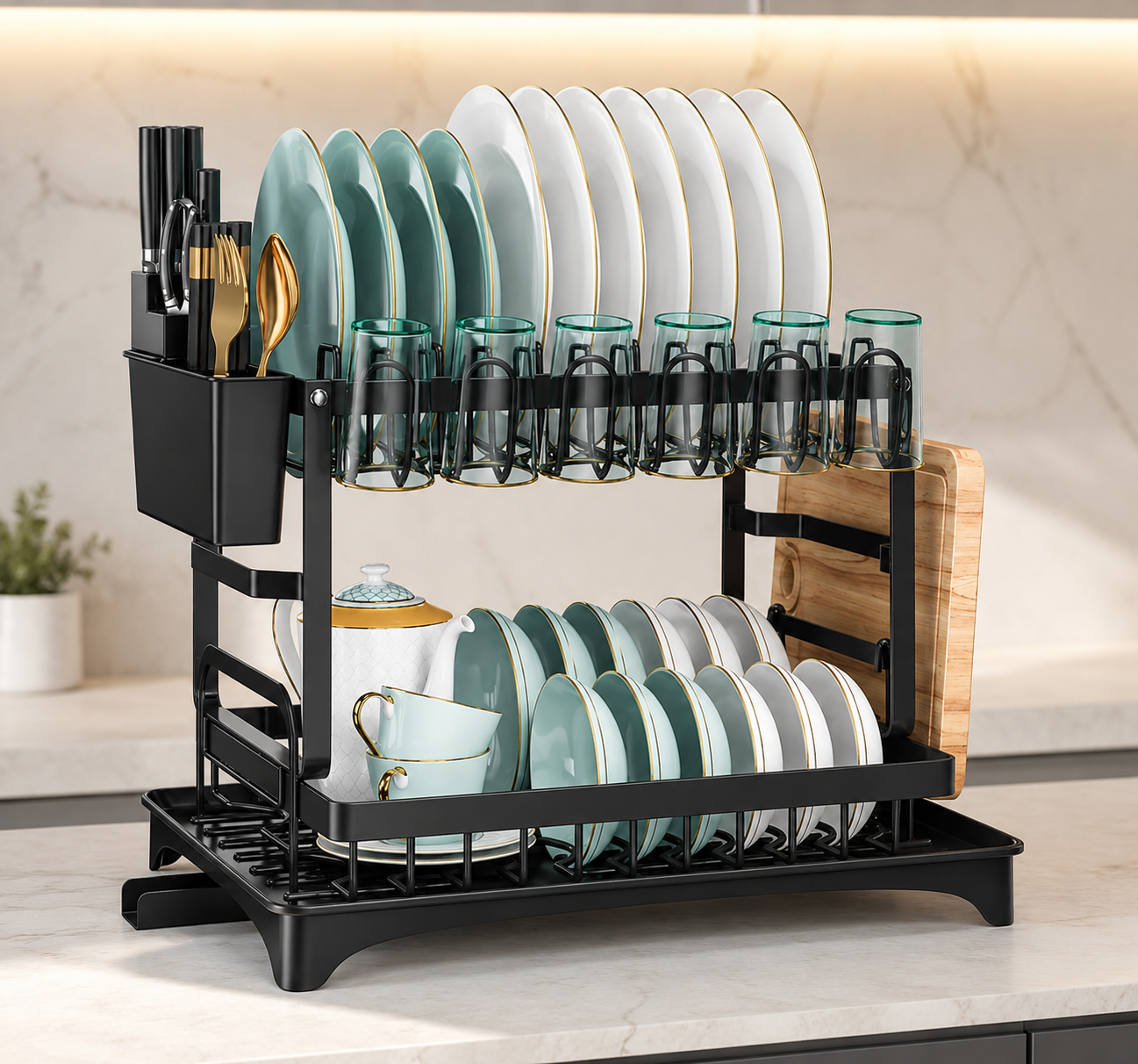 Elite 2-Tier Dish Drying Rack Organizer