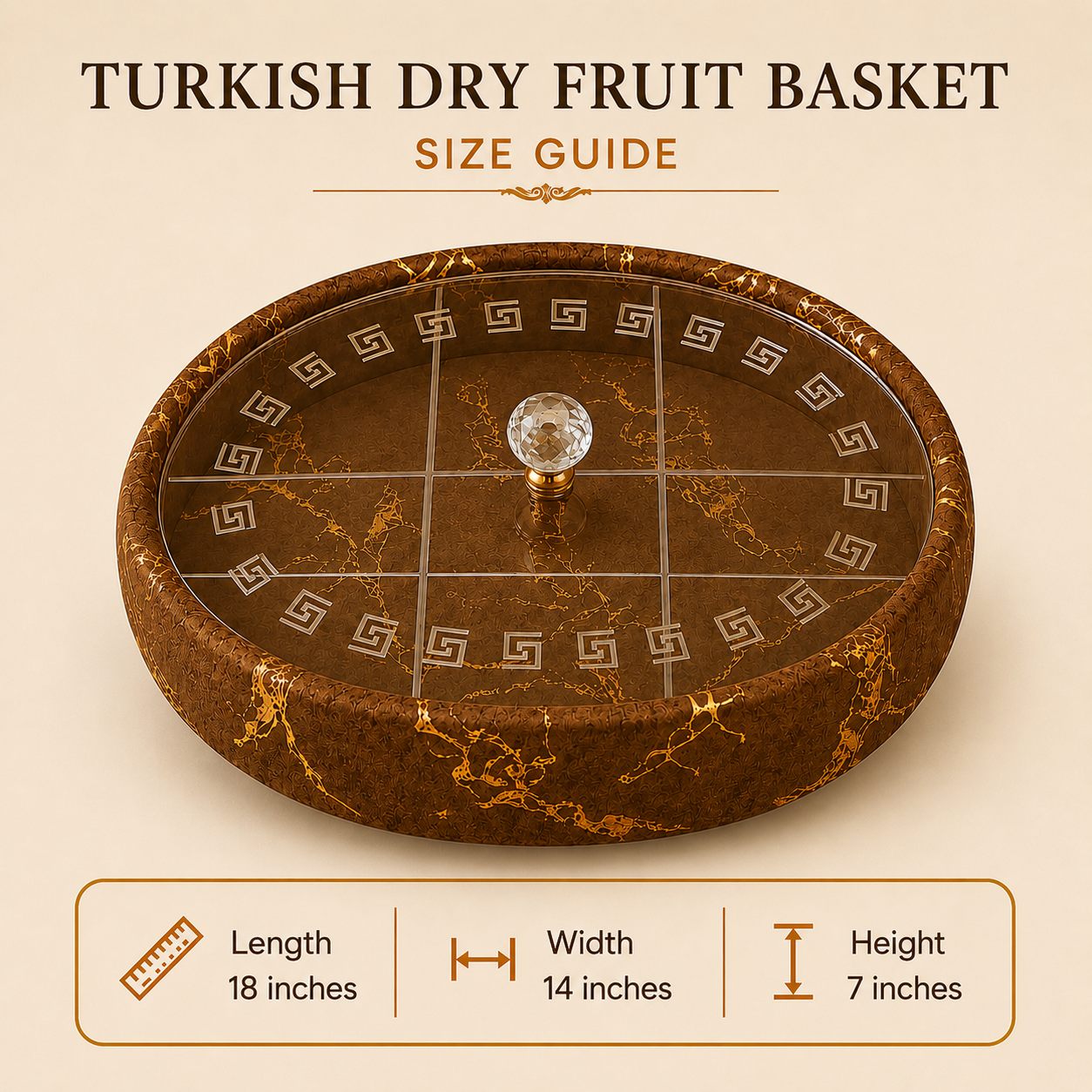 Luxury Turkish Dry Fruit Basket with Crystal Lid Handle – 6 Compartment Serving Tray