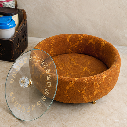 Luxury Turkish Velvet Hotpot with Crystal Lid Handle – Premium Insulated Food Warmer