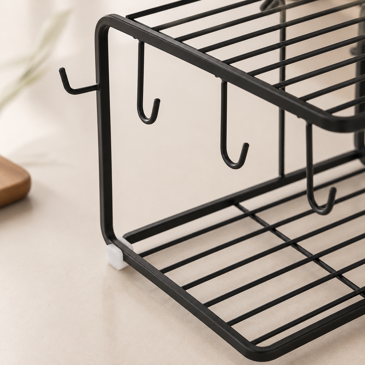 2-Tier Metal Mug & Kitchen Organizer Rack with Hooks – Rust Free