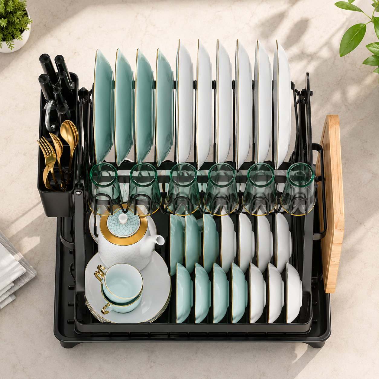 Elite 2-Tier Dish Drying Rack Organizer