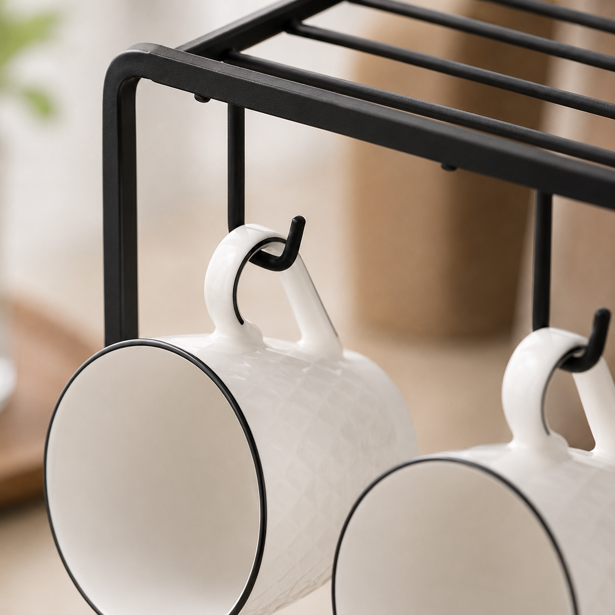 2-Tier Metal Mug & Kitchen Organizer Rack with Hooks – Rust Free