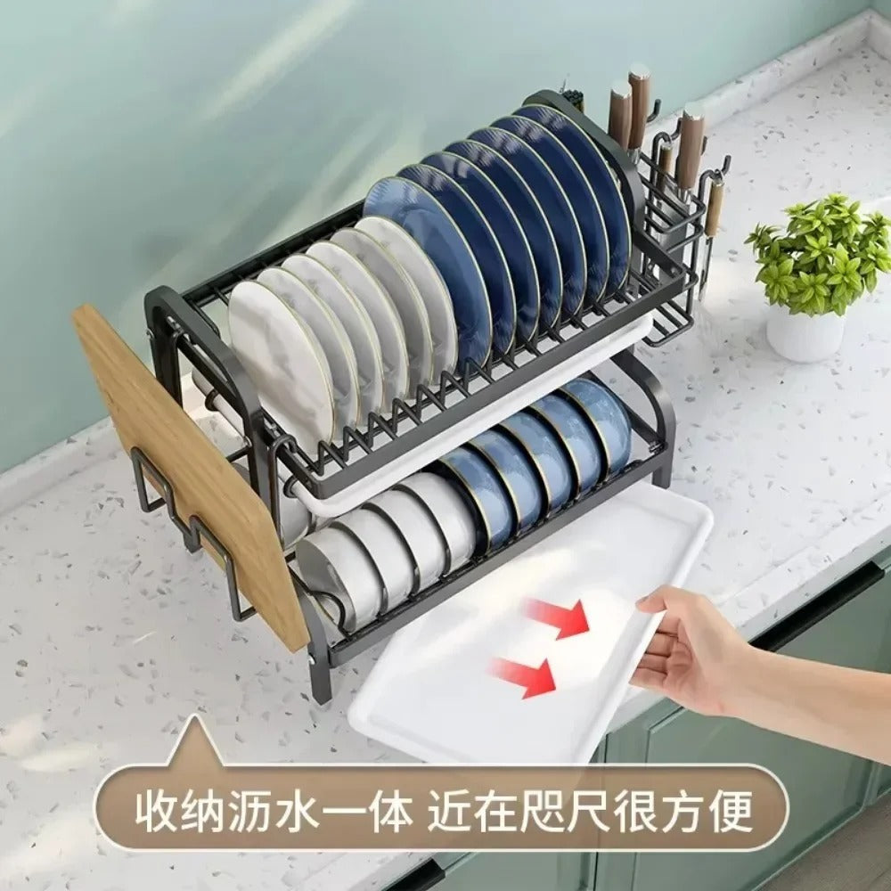 2-Tier Metal Dish Drying Rack – Kitchen Counter Organizer