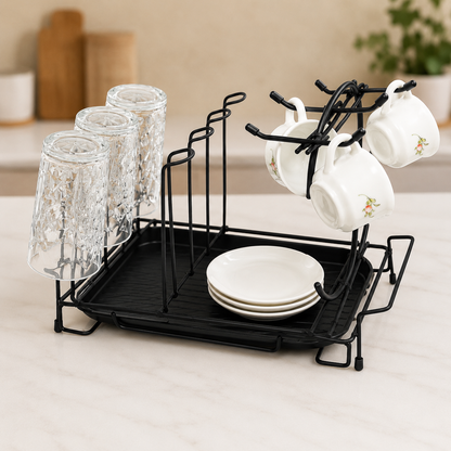 Black Metal Cup & Glass Holder – Wall Mounted Kitchen Organizer