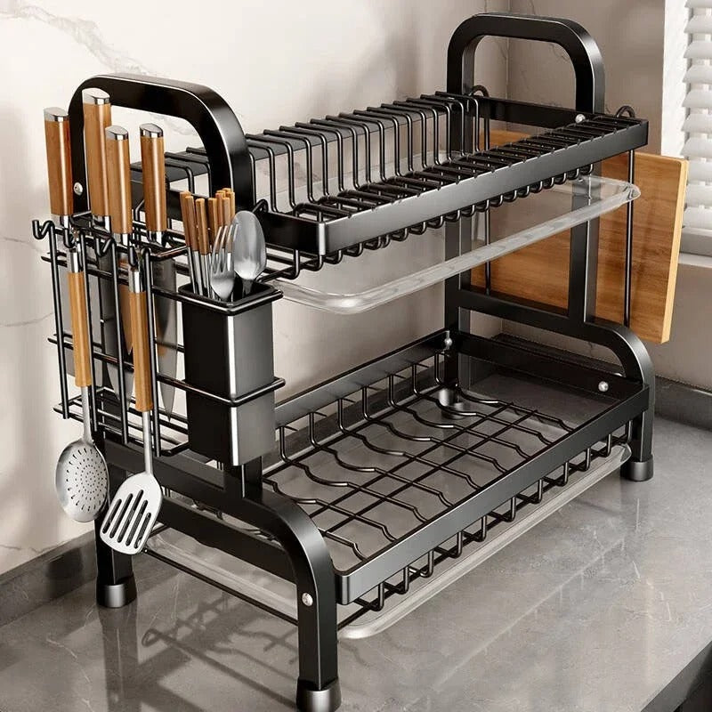 2-Tier Metal Dish Drying Rack – Kitchen Counter Organizer