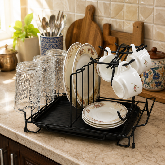 Black Metal Cup & Glass Holder – Countertop Kitchen Organizer