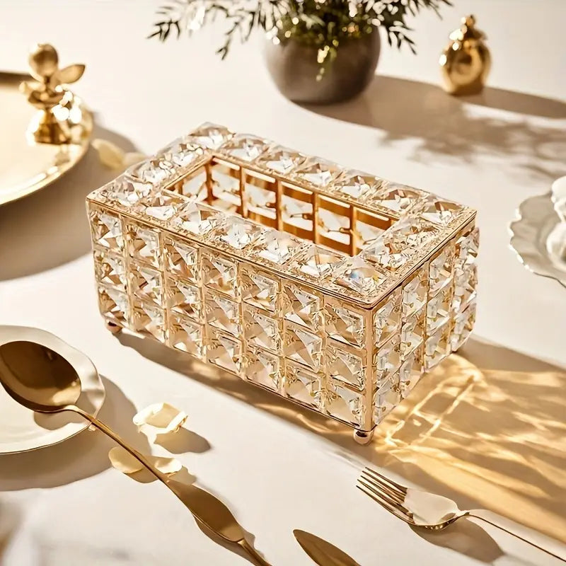 Elegant Crystal Golden Tissue Box Enhancing Interior Decor