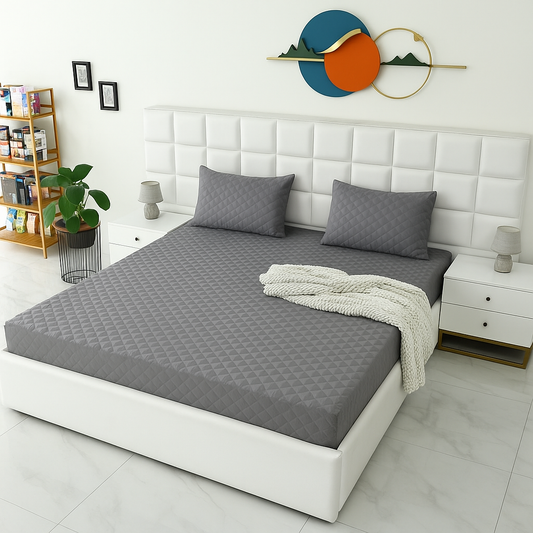 Quilted Waterproof Mattress Protector - Light Grey