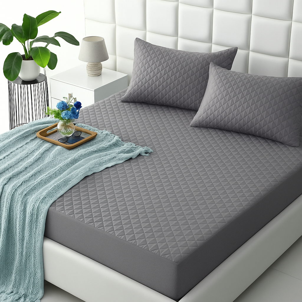 Quilted Waterproof Mattress Protector - Light Grey
