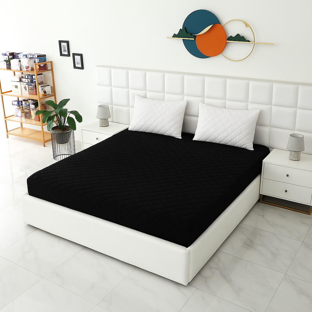 Quilted Waterproof Mattress Protector - Black
