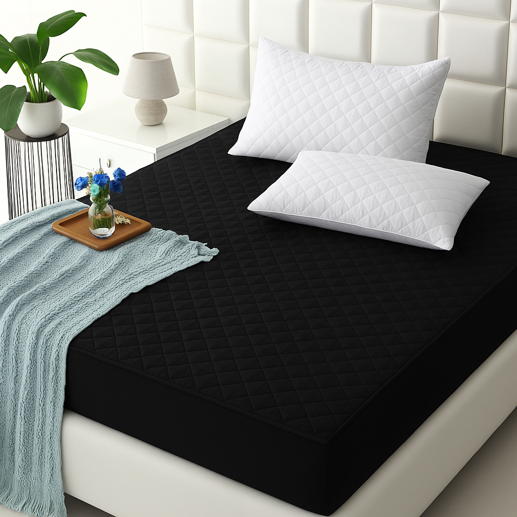 Quilted Waterproof Mattress Protector - Black