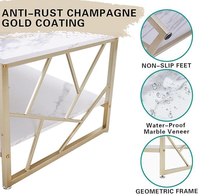 Luxury Two Layer Living Room Table with Gold Metal Frame
