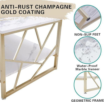 Luxury Two Layer Living Room Table with Gold Metal Frame