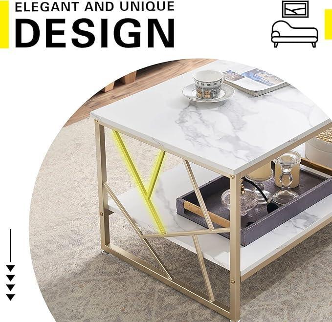 Luxury Two Layer Living Room Table with Gold Metal Frame
