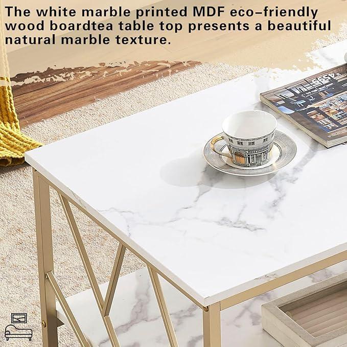 Luxury Two Layer Living Room Table with Gold Metal Frame