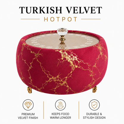 Luxury Turkish Velvet Hotpot with Crystal Lid Handle – Premium Insulated Food Warmer
